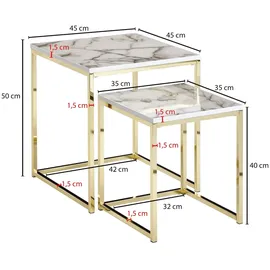 FineBuy Beistelltisch 2er Set Couchtisch Marmor Optik Wohnzimmertisch Eckig