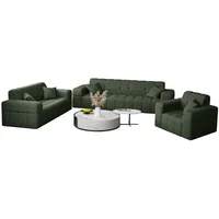 Fun Möbel Polstergarnitur Sofaset Designersofa NANCY 3-2-1 in Stoff Neve, (Set, 3-tlg., inkl. 5 Zierkissen), Rundumbezug grün