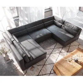 DeLife Wohnlandschaft Elio 300x185 cm Lederimitat Vintage Anthrazit mit Hocker