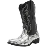 CuteFlats Herren Western Cowboy Stiefel mit Schlangenprägung für Freizeit Partys (Silber, 41 EU) - 41 EU
