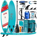 CFB SUP-Board Set 320x84x15 cm, Belastbarkeit 160 kg, Aufblasbares Stand Up Paddle Board, (mit 84 cm Standfläche & großem EVA-Deckpad, 12 tlg., SUP Set mit Paddel, Pumpe, Rucksack, Dry Bag, Handyhülle, Schultergurt), stabil, leicht und rutschfest, 3-Finnen-System für Anfänger rot