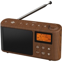 DAB/DAB Plus/FM Radio, Klein Digitalradio Tragbares Batteriebetrieben, Mini Radio Digital Akku & Netzbetrieb Kofferradio, USB-Ladekabel (Holzeffekt)