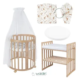 Waldin Babybett OWAL Kinderbett 7in1 mit Matratze, mitwachsendes Kinder-Bett
