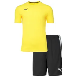 PUMA Herren Finisher Set - Training Shorts kurz, Funktionsshirt Rundhals uni Schwarz/Gelb 3XL