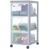 Iris Ohyama Kunststoff-Schubladenbox mit Rollen, 3 tiefen Schubladen, Grau, Griffe zum Ziehen, Für Schlafzimmer, Bad, Schule & Büro, BPA-frei, Schubladenschrank, Rollcontainer, A4 Drawer, DC-303
