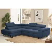 Fun Möbel Ecksofa Sofa mit Schlaffunktion METZ Stoff Poso Blau Ottomane Links