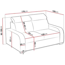 Mirjan24 Sofa Oslo 2, Einstellbare Kopfstützen, 170x100x85-100 cm grün