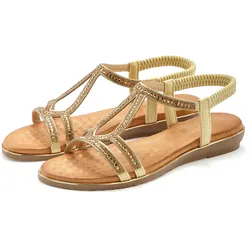 Vivance Sandale »Sandalette, Sommerschuh, «, mit Glitzer Verzierungen und elastischen Riemchen Vivance goldfarben 36