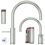 Quooker - Nordic Round Twintaps, Hahnfarbe:-Voll-Edelstahl, Warmwasser Reservoir für Heißwasseraufbereitung (kombinierbar mit Cube):-COMBI+ (ohne hausseitigen Warmwasseranschluss), Kaltwasser und Sprudel Reservoir (kombinierbar mit Heißwasseranlage):-ohne