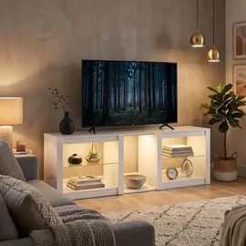 Homcom TV-Lowboard 160 x 35 x 52 cm Weiß Edelstahl/Glas/Holz/MDF/Spanplatte/Melamin