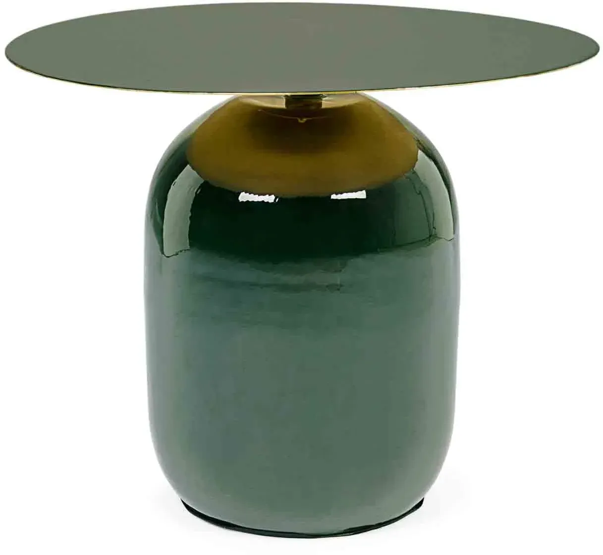Beistelltisch Nalima aus Metall, modern und rund, dunkelgrün lackiert, Ø 50 cm