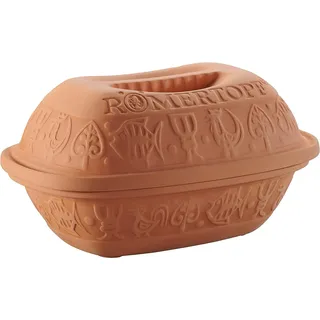 Römertopf Bräter Klassiker Keramik Dampfgarer aus Naturton für bis zu 2 Personen 1,5 Liter, Terrakotta, rot
