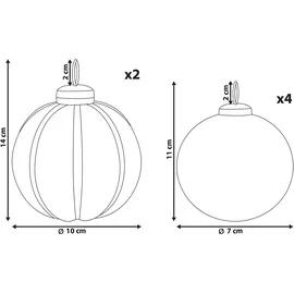 Beliani Weihnachtskugel 6er Set Glas Silber