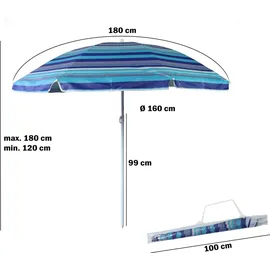 Ellug gestreifter Sonnenschirm 180 x 180 cm Blau/Hellblau/Dunkelblau/Türkis/Weiß