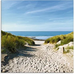 Glasbild ARTLAND "Strand mit Sanddünen und Weg zur See", beige (farbe bild(er): naturfarben), B:20cm H:20cm, Bilder, in verschiedenen Größen