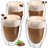 ElbFuchs® Latte Macchiato Gläser doppelwandig CURVED [4x 330ml] | Thermogläser doppelwandig | Cappuccino Tassen Glas | Kristallklare doppelwandige Gläser | Teegläser | Kaffeegläser