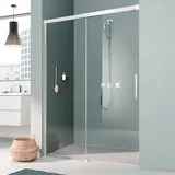 Kermi Nica Gleittür 2-tlg., mit Festfeld NIL2L11020VAK 110x200cm, silber hochglanz, ESG klar, links