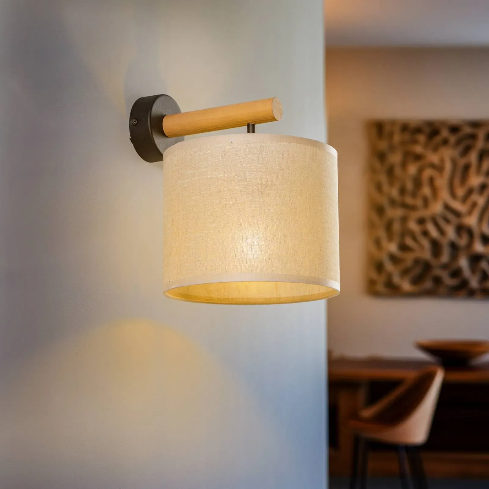 Wandleuchte Deva Nature, Textil, Holz Nature TK Lighting, dimmbar, Holz hell, für Wohn- / Esszimmer, Holz, Skandinavisch - 25.5 cm - 20 cm - 26.5 cm