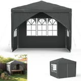 Froadp Pavillon 3x3 m, Wasserdicht Winterfest UV-Schutz Gartenpavillon mit 4 Seitenteilen & Fenstern für Garten & Camping, Festzelt für Party, Outdoor-Events, Hochzeit (Anthrazit)