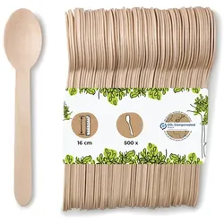 BIOZOYG 500 Stück Löffel 16.5cm aus Holz, Einwegbesteck, umweltfreundliche Einweglöffel mit Biobeschichtung, kompostierbare Holzlöffel