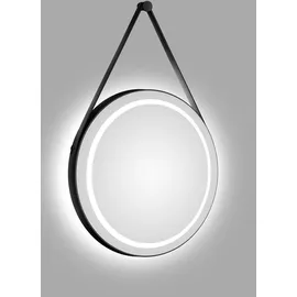 Talos LED Badspiegel Rund CORVIA Shine in matt Schwarz Ø50 cm - Spiegel rund mit hochwertigem Band in Lederoptik - feuchtraumgeeignet durch