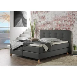 Boxspringbett HOME AFFAIRE "Cecina", grau (anthrazit), B:122cm L:210cm, Struktur fein (100% Polyester), Komplettbetten, Boxspringbett, in 5 Breiten, 3 Ausführungen, 2 Härtegrade, Knopfheftung, Topper
