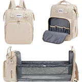 barmøya Wickelrucksack 2-in-1 Rucksack | Wickelablage | wasserabweisend, geräumig, mit Laptopfach isolierte Flaschenhalterungen, beige | BM-8 - Beige