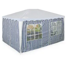 Relaxdays Pavillon, 3er Set, wasserdicht, Seitenwände mit Klettverschluss, Polyester, blau/weiß, 200 x 400 x 0.1 cm