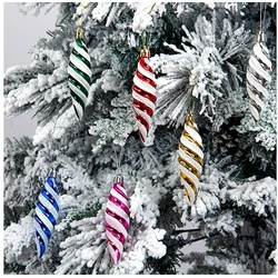 Rutaqian Dekohänger 12 Stück Weihnachtsbaum-Anhänger Spitzer Spiralfaden Hängedekoration (Bemalte Spiralanhänger mit Schlüsselbändern Leuchtende Farben) goldfarben
