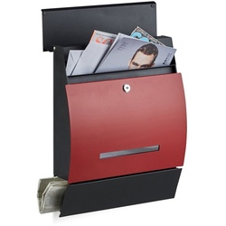 relaxdays Briefkasten Design Briefkasten mit Zeitungsfach, Schwarz-Rot rot|schwarz
