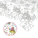 POPOYU Tischdecke zum Ausmalen,137x274cm Papiertischdecke zum Ausmalen, Bemalbare Einhorn Ausmal Tischdecke, Deko Kindergeburtstag, Kreative Kinderbeschäftigung, Ausmalen Tiere, Mal Mich Bunt