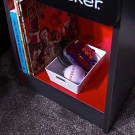 X Rocker Carbon-Tek Gaming Nachttisch mit LED-Beleuchtung & Wireless Charging Ladepad - grau/rot