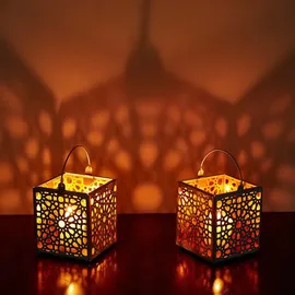 Marrakesch Orient & Mediterran Interior 2er Set Orientalische Teelichthalter 10cm Weiss aus Metall & Glas Windlicht Assa
