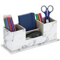 Relaxdays Schreibtisch Organizer, Stiftehalter mit 4 Fächern, Marmor-Optik, HBT: