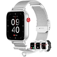 Erkwei Bluetooth Anrufe Smartwatch Damen für iOS Android Silber
