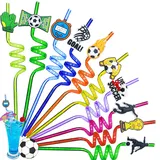 10 Stk Fußball kinder strohhalme, Wiederverwendbare Plastik Strohhalm, Lockige Party Trinkhalme, Fußball Trinkhalme für Kindergeburtstagsparty-Dekoration, Zubehör Familientreffen, Partygeschenke