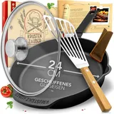 krustenzauber Gusseisenpfanne Induktion Set - Geschliffene Gusseisen Pfanne - Ideale Grillpfanne Induktion, Eisenpfanne, Cast Iron Pan, B...