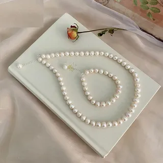 Natürliche Süßwasserperlen Schmuck Set 925 Sterling Silber Halskette Armband Für Frauen