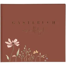 Goldbuch Gästebuch Blütenliebe Bordeaux, Hochzeitsgästealbum mit 100 Seiten, Fotogästebuch mit Hardcover aus Kunstdruck mit Blumen-Motiv und Goldprägung, ca. 24,5 x 22,5 x 3,5 cm