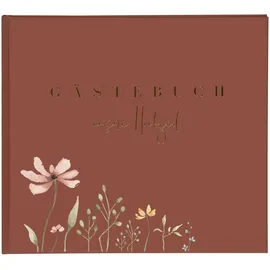 Goldbuch Gästebuch Blütenliebe Bordeaux, Hochzeitsgästealbum mit 100 Seiten, Fotogästebuch mit Hardcover aus Kunstdruck mit Blumen-Motiv und Goldprägung, ca. 24,5 x 22,5 x 3,5 cm