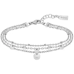 Armband BOSS "Schmuck Edelstahl Armschmuck Ankerkette IRIS", silber (edelstahlfarben, kristallweiß, kristallweiß), Armbänder, Damen, Edelstahl, mit Glasstein