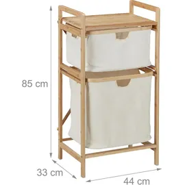 Relaxdays Wäschekorb Regal Bambus Wäschesortierer 2 Fächer, HBT: 85x44x33 cm, Badregal mit Wäschesammler, natur/beige