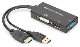 DIGITUS HDMI Konverterkabel, HDMI - DP+DVI+VGA St-Bu/Bu/Bu, 0,2m