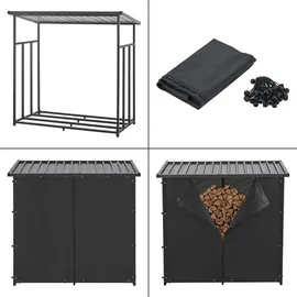 casa.pro Brennholzregal Yakutat Metall 145 x 143 x 70 cm Schwarz