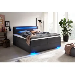 meise.möbel Boxspringbett »Las Vegas«, Füße und Kopfteil mit LED-Beleuchtung, mit Bettkasten und Topper, anthrazit, , 20242656-0 Strukturstoff   LED-Beleuchtung