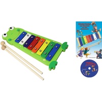 Clifton Spielzeug-Musikinstrument Metallophon Frosch, mit 8 Tönen und Kinderlieder CD, Karaoke CD mit Heft bunt
