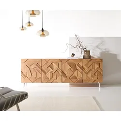 Sideboard Dareios 200 cm Ulme Natur 3D Effekt 4 Türen Winkelfuß Edelstahl