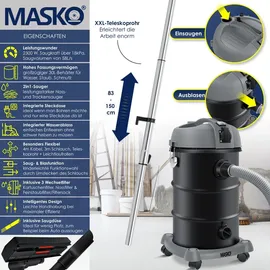 Masko MASKO® 6IN1 Industriestaubsauger Staubsauger Nass Trocken Sauger Aschesauger 2300W + Steckdose Blasfunktion ? Nass-Saugen Industrie-Sauger mit & ohne Beutel beutellos