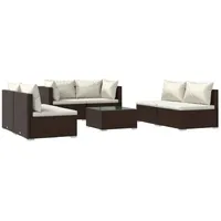 vidaXL 7-tlg. Garten-Lounge-Set mit Kissen Poly Rattan Braun - Braun