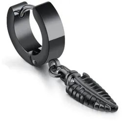 Single-Creole FIRETTI "Schmuck Geschenk Ohrschmuck einzeln Blatt", schwarz, Ohrringe, Damen, Edelstahl